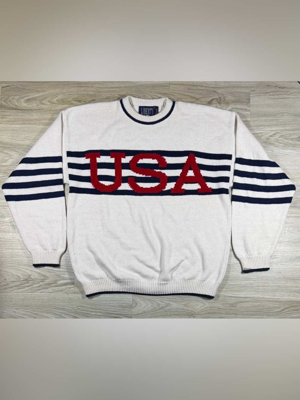 Vintage 90s Liberty USA Americana Varsity Collegiate Oversized Sweater READ